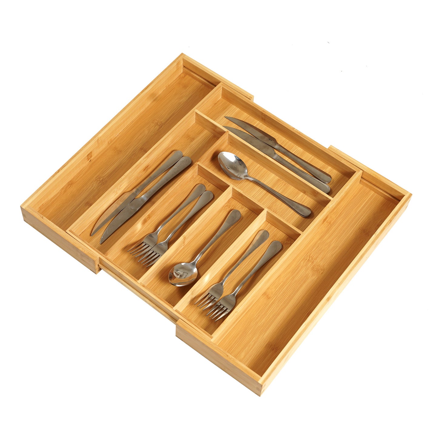 Expandable Bamboo Cutlery Organizer – Adjustable Kitchen Drawer Tray
